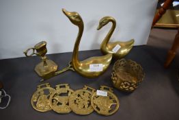 Brass Ornaments Including Swans and Horse Brasses