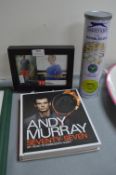 Andy Murry Tennis Signed Photograph, plus Autobiography, and Wimbledon Tennis Balls