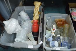 2x Storage Boxes of Pottery & Glassware