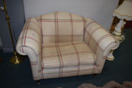Cream & Red Tartan Armchair with Two Castor Feet (requires cleaning)