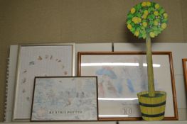 3 Framed Beatrix Potter Prints and Freestanding Painted Lemon Tree Prop