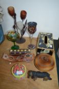 Decorative Items Including Tissue Box and Candle Holders, etc.