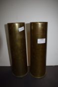 Pair of Brass Trench Art Shell Cases Engraved Souvenir of Ypres