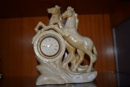 Mercedes Pottery Horse Figure with Clock