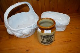 Pottery Bowls and a Kitchen Utensil Jar