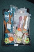 Mixed Lot Including Baby Feeding Spoons, Embroidered Flowers, and Massage Combs