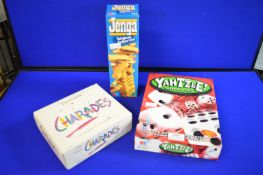 Yahtzee, Jenga, and Charades