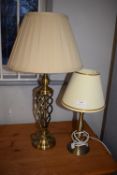 2x Antique Brass Finish Table Lamps with Shades