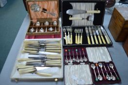 Vintage EPNS Boxed Cutlery Sets, 2s Sets of Coffee Bean Spoons, etc.