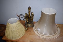 Gilt Decorated Resin Table Lamp and Two Lampshades