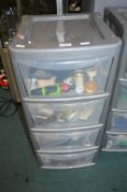 Four Tier Plastic Storage Drawers and Contents