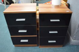 Pair of Black & Wood Effect Bedside Drawers