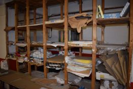 *Set of Pine Storage Shelves Containing Assorted Paper Stock