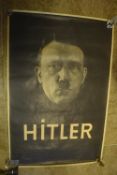 A Third Reich portrait propaganda poster depicting Adolf Hitler in monochrome tones with bold