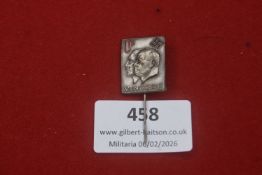 Axis propaganda stick pin, rectangular example depicting Adolf Hitler and Benito Mussolini in