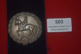 German equestrian / riding sports badge, oval wreath enclosing a mounted horseman, with sports