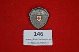 German Red Cross commemorative badge, shield-shaped, marked “Fr. San. Kol. Oberstein” and dated