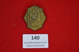 German Catholic association jubilee badge, ornate shield-shaped gilt bronze issue bearing profile