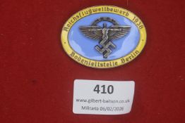 A Third Reich Reichsflugwettbewerb 1938 – Bodenleitstelle Berlin badge, oval enamelled example