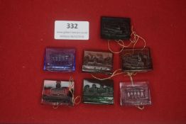 A small group of German translucent souvenir plaques, rectangular form, depicting architectural