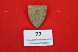 German musical or cultural association badge, shield-shaped with lyre motif and surrounding