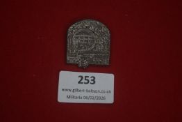 German commemorative badge, arched form depicting an industrial scene with spherical gas holder