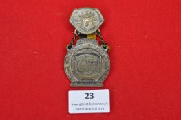 German Sängerfest commemorative badge, silvered multi-part example with suspension and black/