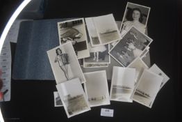 A small collection of mid-20th-century black and white photographs, including studio portraits,