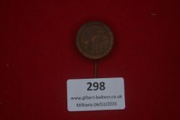 German commemorative stick pin, dated 1935–1938, bronze-toned circular example depicting a domed