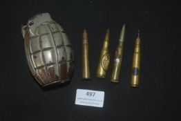 German Second World War period defensive hand grenade (inert), of ribbed body form, together with