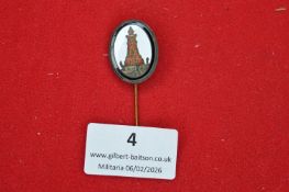 German Kyffhäuser Monument shooting stickpin, enamelled example with monument in red on white