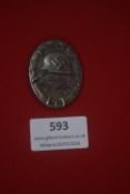 Third Reich commemorative badge dated 20 Juni 1944. Oval wreath featuring steel helmet with