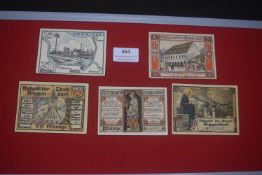 A small group of German Notgeld emergency banknotes, including issues from Deggendorf, Hamm (Westf.)