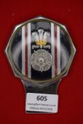 Yorkshire Hussars (Alexandra, Princess of Wales’s Own) car mascot badge, chrome-plated example