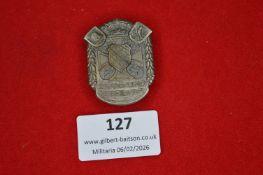 German regional association badge, shield-shaped grey metal issue bearing central heraldic shield