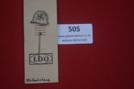 German Stahlhelm membership stick pin, helmet device with swastika, mounted on original LDO-marked