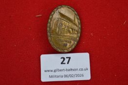 German Kolping pilgrimage commemorative badge, oval bronze-toned example depicting church façade,