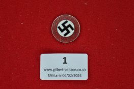German Third Reich NSDAP Party Badge, enamelled example with central swastika and red/white field,