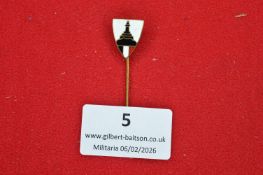 German Kyffhäuser Monument stickpin, shield-shaped enamelled example with monument motif in black,