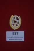 Deutscher Schützen-Verband Niedersachsen merit badge, oval gilt wreath enclosing enamelled rearing
