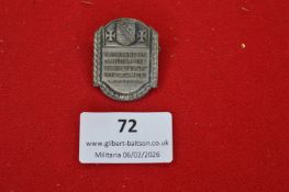 German veterans’ association badge, shield-shaped with Iron Cross motifs, inscribed “Fahnenweihe