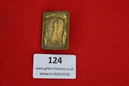 German bowling or skittles association badge, rectangular bronze plaque depicting lighthouse flanked