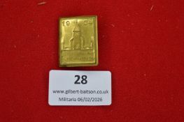 German church dedication commemorative badge, rectangular gilt-brass example depicting church tower,