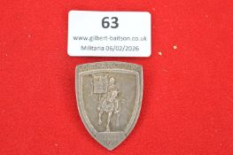 German Württembergischer Kriegerbund commemorative badge, dated 1877–1927. Shield-shaped white metal