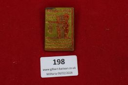 German sporting or shooting badge, rectangular brass example depicting rifleman figure, inscribed