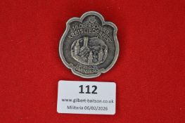 German choral festival commemorative badge, ornate shield-shaped white metal issue depicting