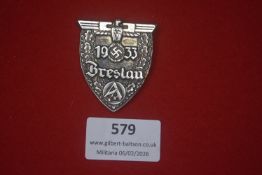 German Breslau 1933 shield badge, die-cast example with political emblem and date