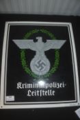 German Third Reich enamelled metal sign, rectangular, bearing national eagle and wreath emblem above