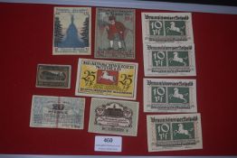 A varied group of German Notgeld, including pictorial and regional issues from Detmold, Bad