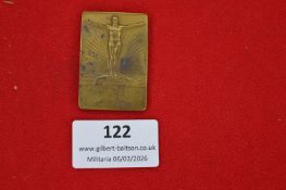 German sporting or athletic award plaque, rectangular bronze issue depicting nude male athlete